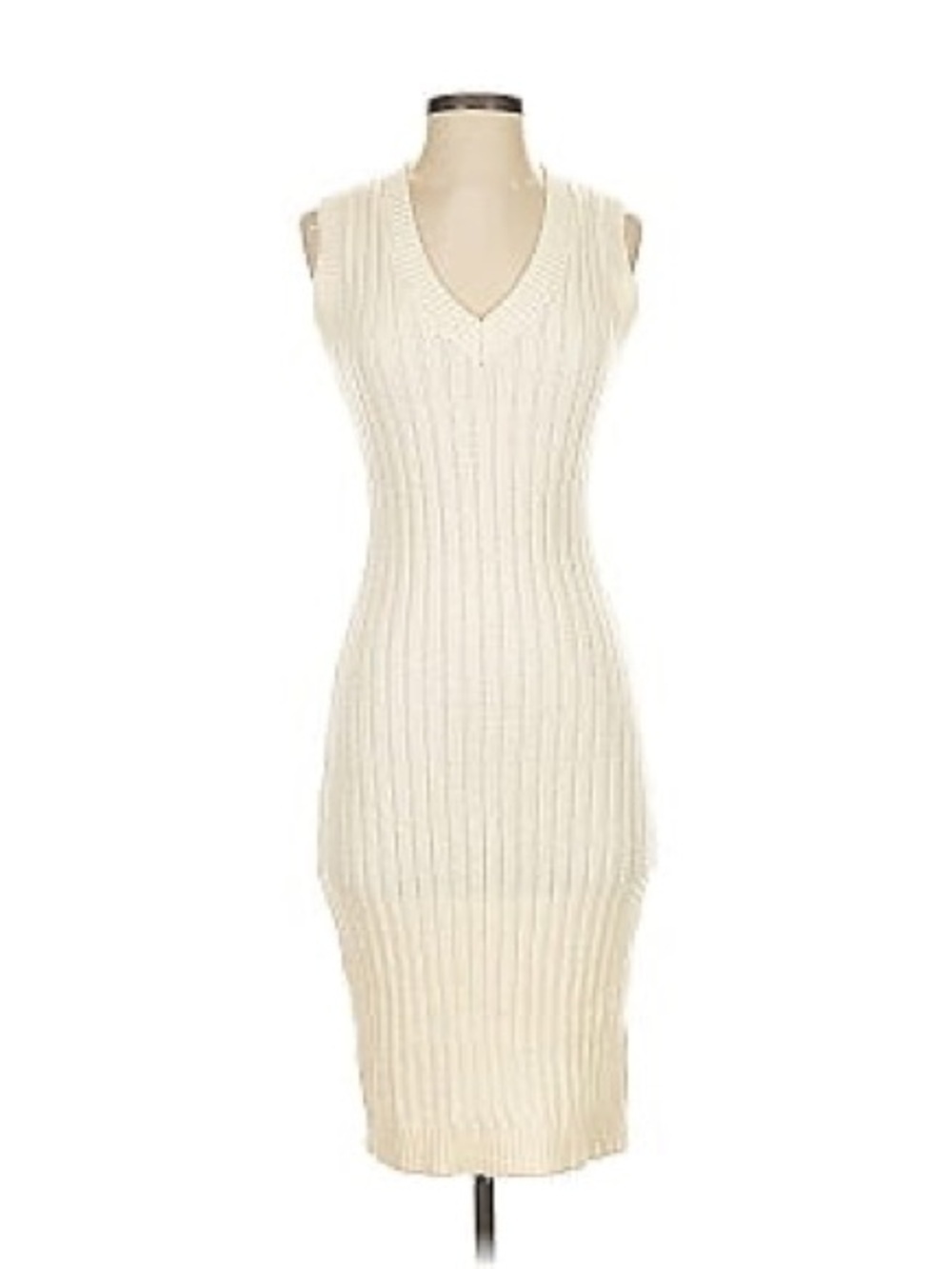 NWT Koko + Mason Cream Ribbed V-Neck Midi Sleeveless Sweater Dress
